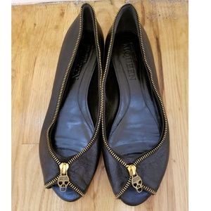 Alexander McQueen Peeptoe Leather Flats
